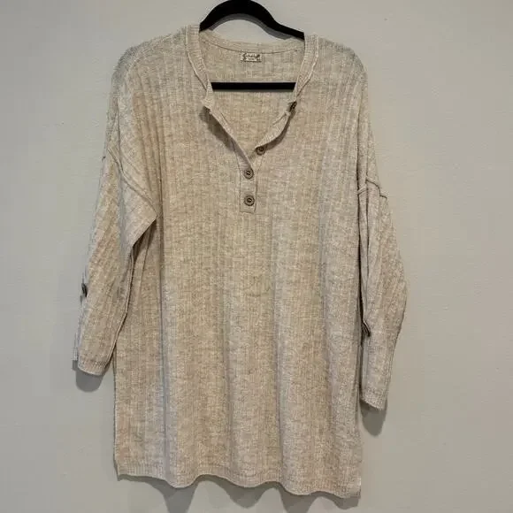 Free People XS Around The Clock Ribbed-Knit Sweater Oversized - Picture 2 of 5